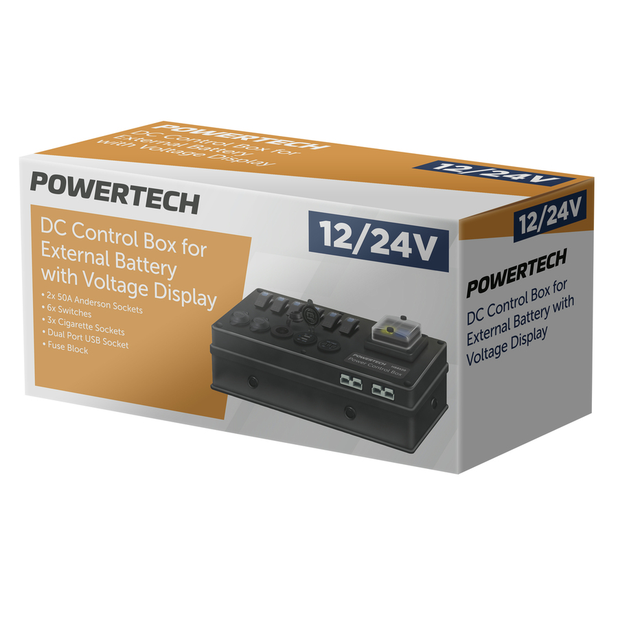 DC Control Box for External Battery with Voltage Display + 2 x 50A High Current + 6 x Switches + 3 x