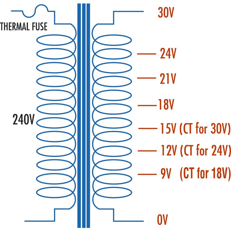 9-30V, 60VA, 2A Multi-Tapped - Type 2165 Transformer 