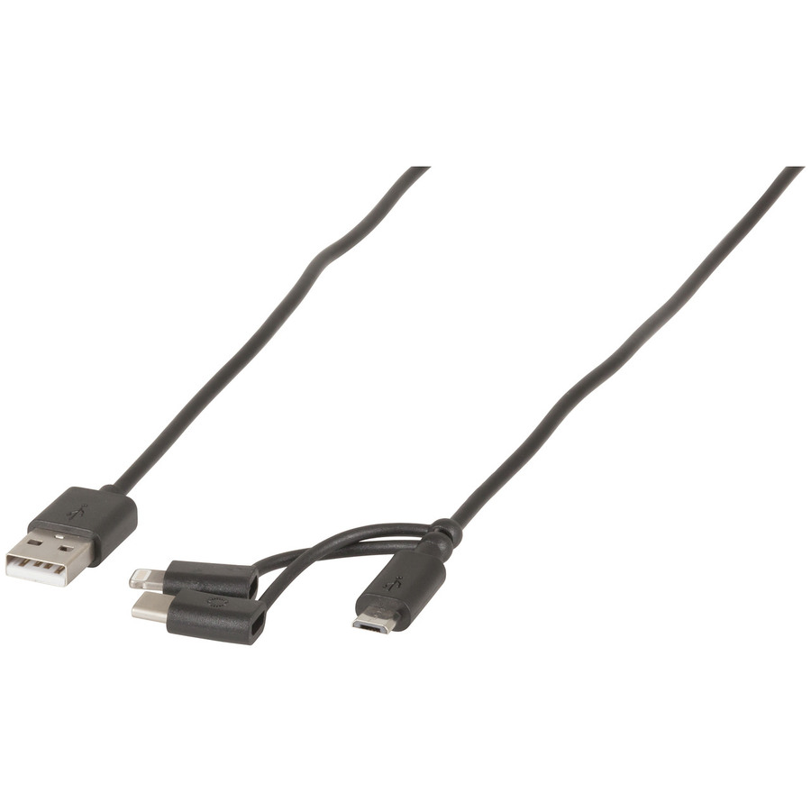 USB lead with 3 in 1 Micro B  Type-C  Lightning Connector - 1m 