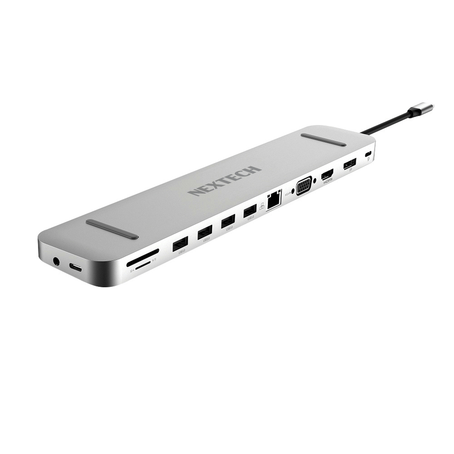 13 in 1 Multifunction USB Type-C Hub with HDMI+DISP+VGA, Network, USB Ports and USB Type-C with Powe