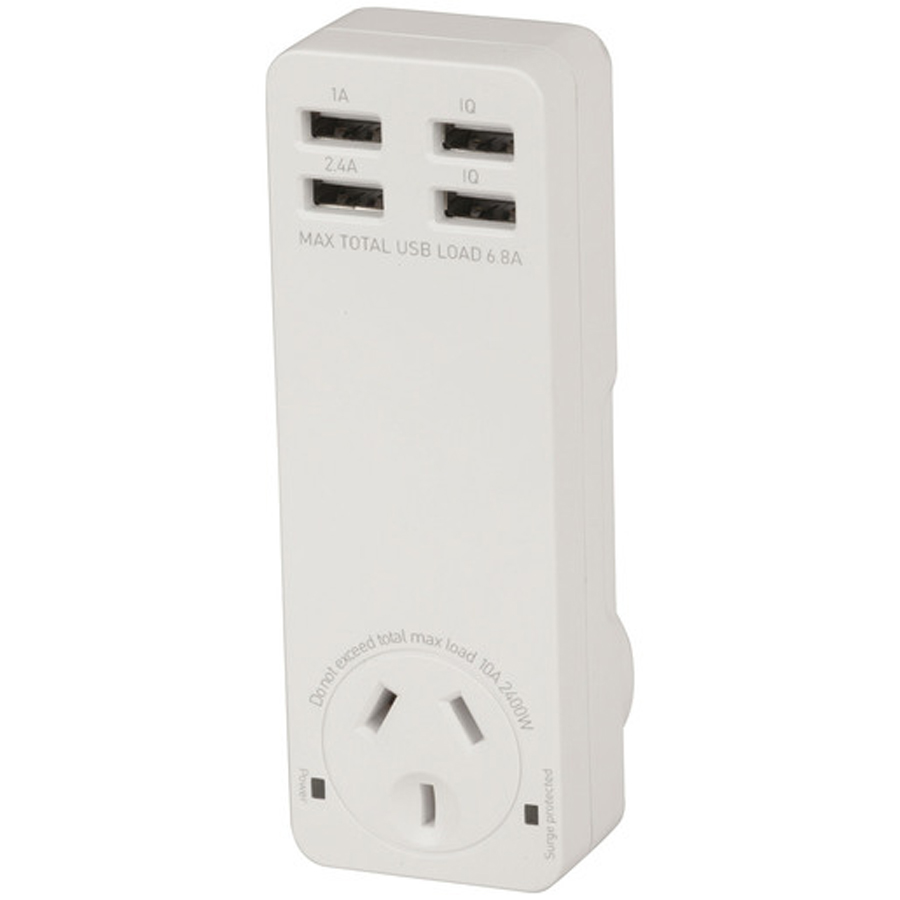 Quad USB Charger with Mains Socket 