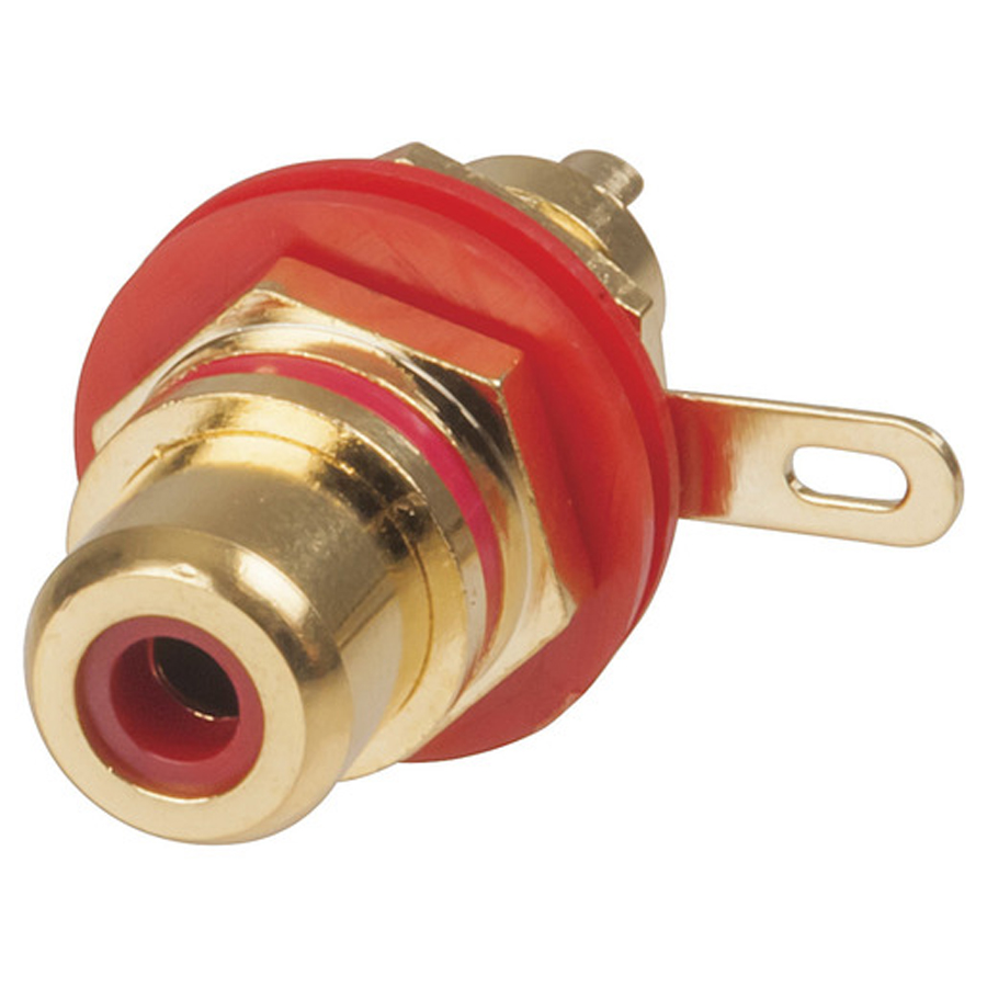 Gold RCA Panel Mount Socket - Red 