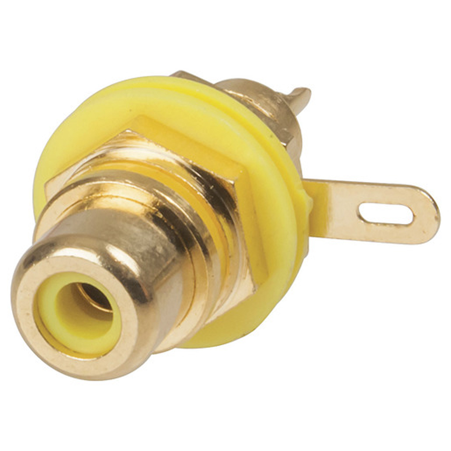 Gold RCA Panel Mount Socket - Yellow 