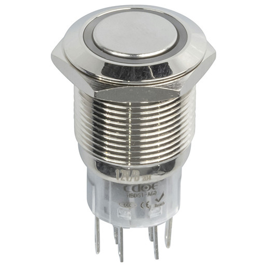 Blue 19mm IP67 Metal Pushbutton Momentary Switch with Illumated Ring 