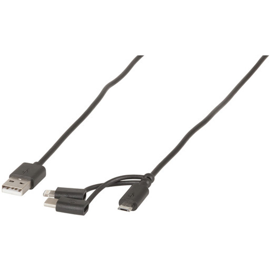 USB lead with 3 in 1 Micro B  Type-C  Lightning Connector - 1m 